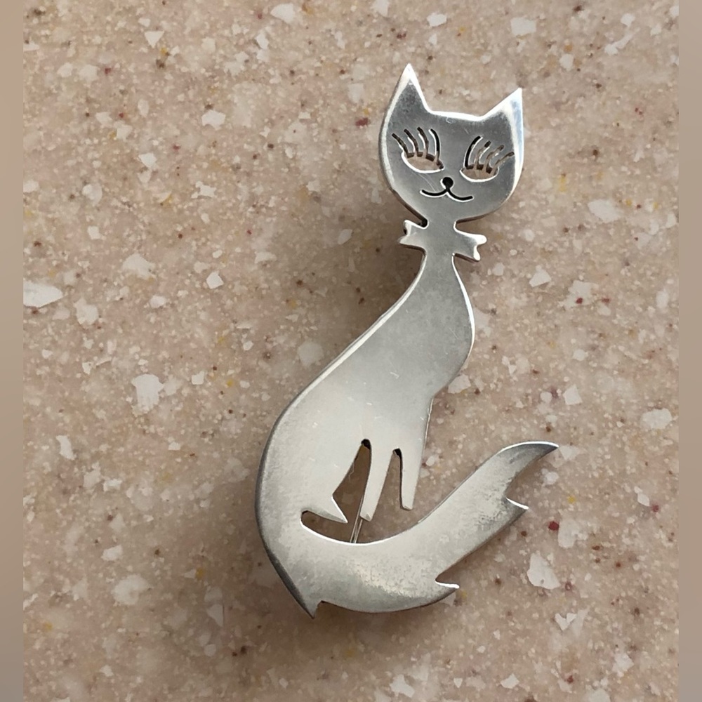 Vtg 925 Sterling Silver Kitty Cat 🐈 Brooch Pin Taxco Mexico